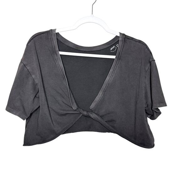 Aerie Short Sleeve Twisted Front Cropped Top Lightweight Gray Women M - Picture 1 of 4